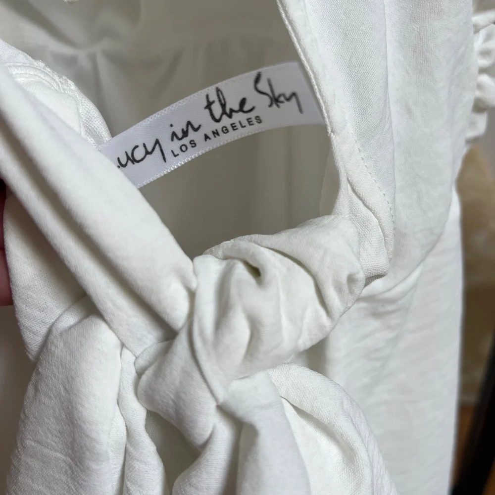 Lucy in the Sky Off White Ruffle Mini Dress w/ Back Ties | Women’s Size Large - Picture 7 of 12